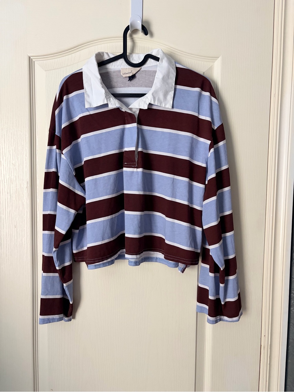 Universal Thread Striped Rugby Polo Cropped Top, Size Large - Picture 2 of 9